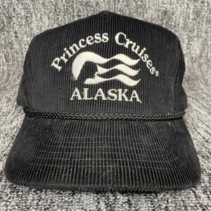 Vintage Princess Cruises‎ Alaska Hat Mens OSFM Black Corduroy Rope Snapback Cap